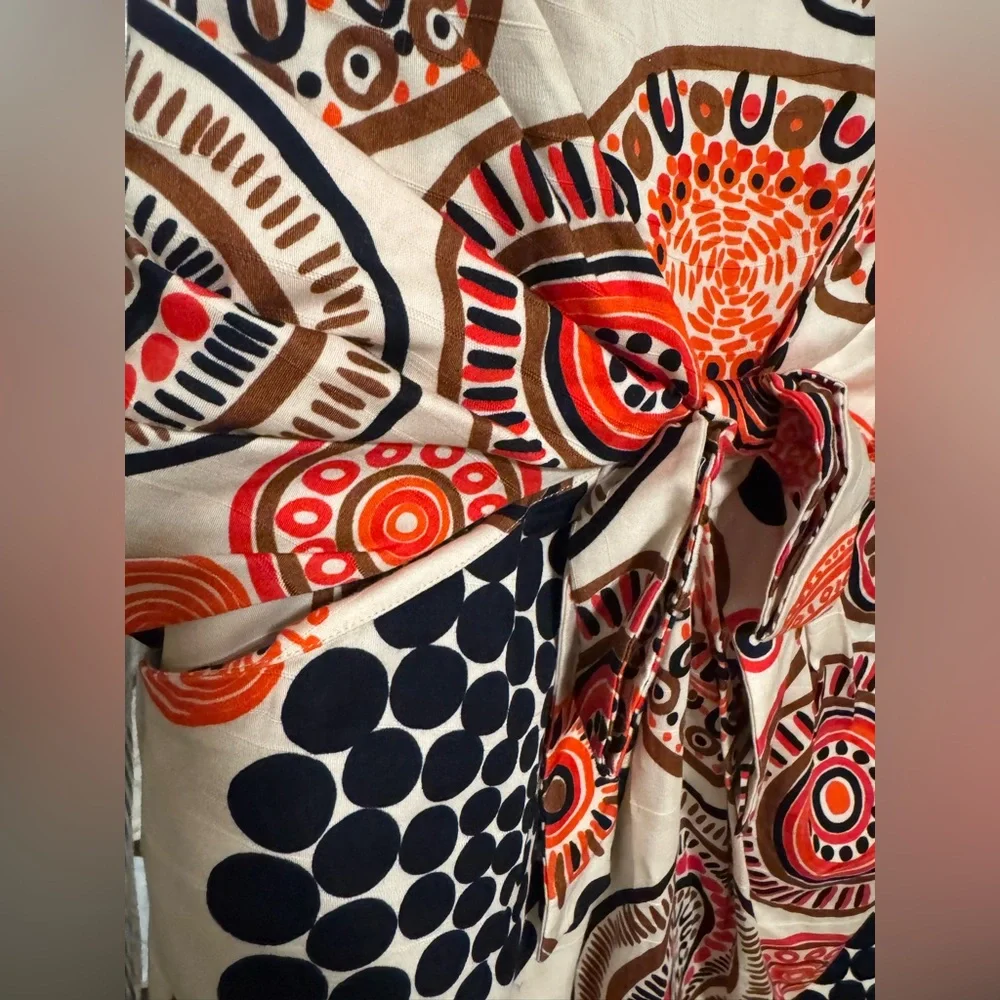 kate spade Cream Midi Dress with Red and Navy Medallion Print